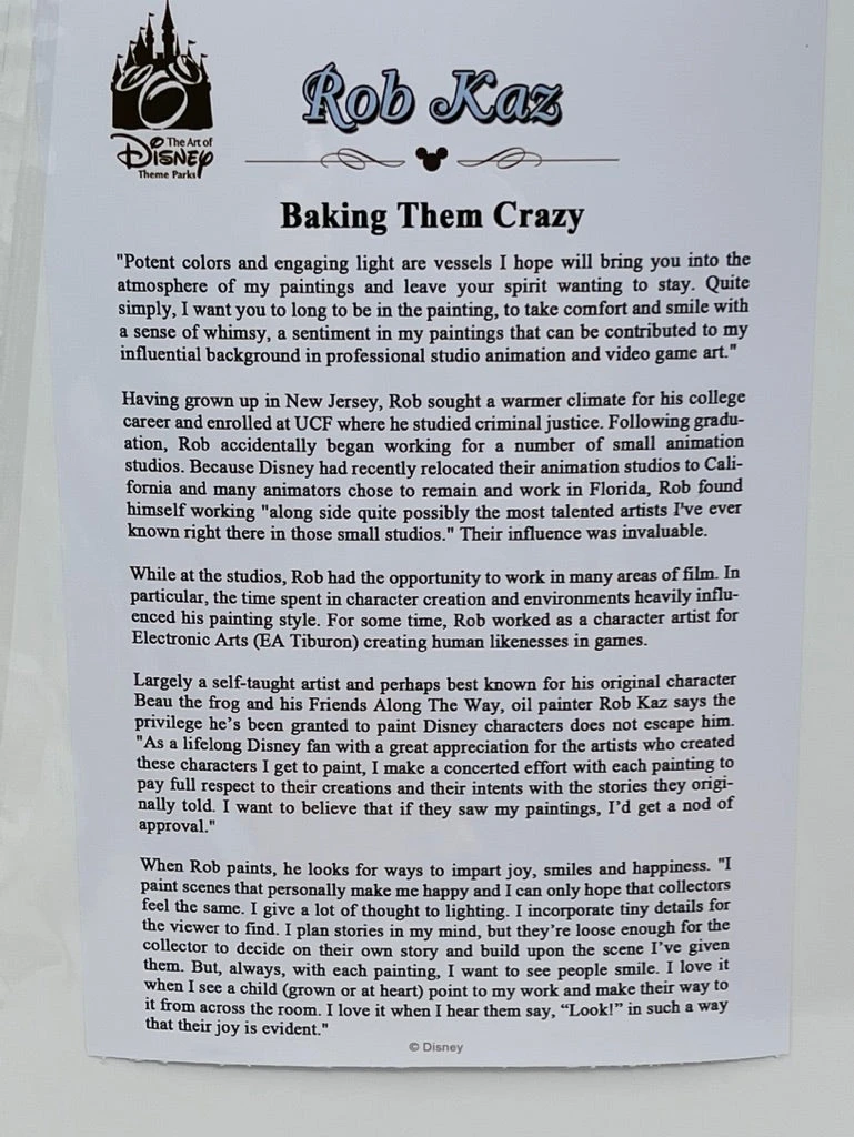 Disney “Baking Them Crazy” Mickey/Minnie 14x18” Matted Print SIGNED Rob Kaz 5 Disney “Baking Them Crazy” Mickey/Minnie 14x18” Matted Print SIGNED Rob Kaz - Image 5