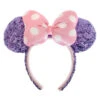 Disney Minnie Mouse Purple Sequin Ear Headband With Pink Polka Dot Bow