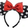 Disney Black With White Polka Dot Sequin Minnie Ear Headband With Red Puffy Sequin