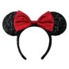 Disney Minnie Mouse Black Sequined Ear Headband With Red Bow