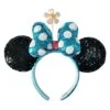 Disney Minnie Mouse Sequin Blue And White Polka Dot Bow With Daisy Ear Headband