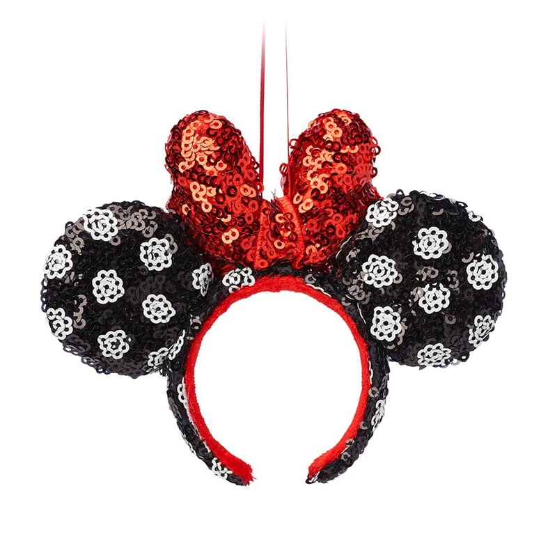 Disney Black With White Polka Dots And Red Bow Sequin Ear Headband Ornament 1 Disney Black With White Polka Dots And Red Bow Sequin Ear Headband Ornament