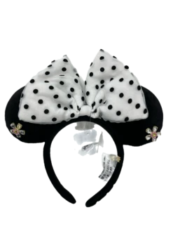 Disney Polka Dot Party Baublebar Black Velvet And Pearl Minnie Ear Headband