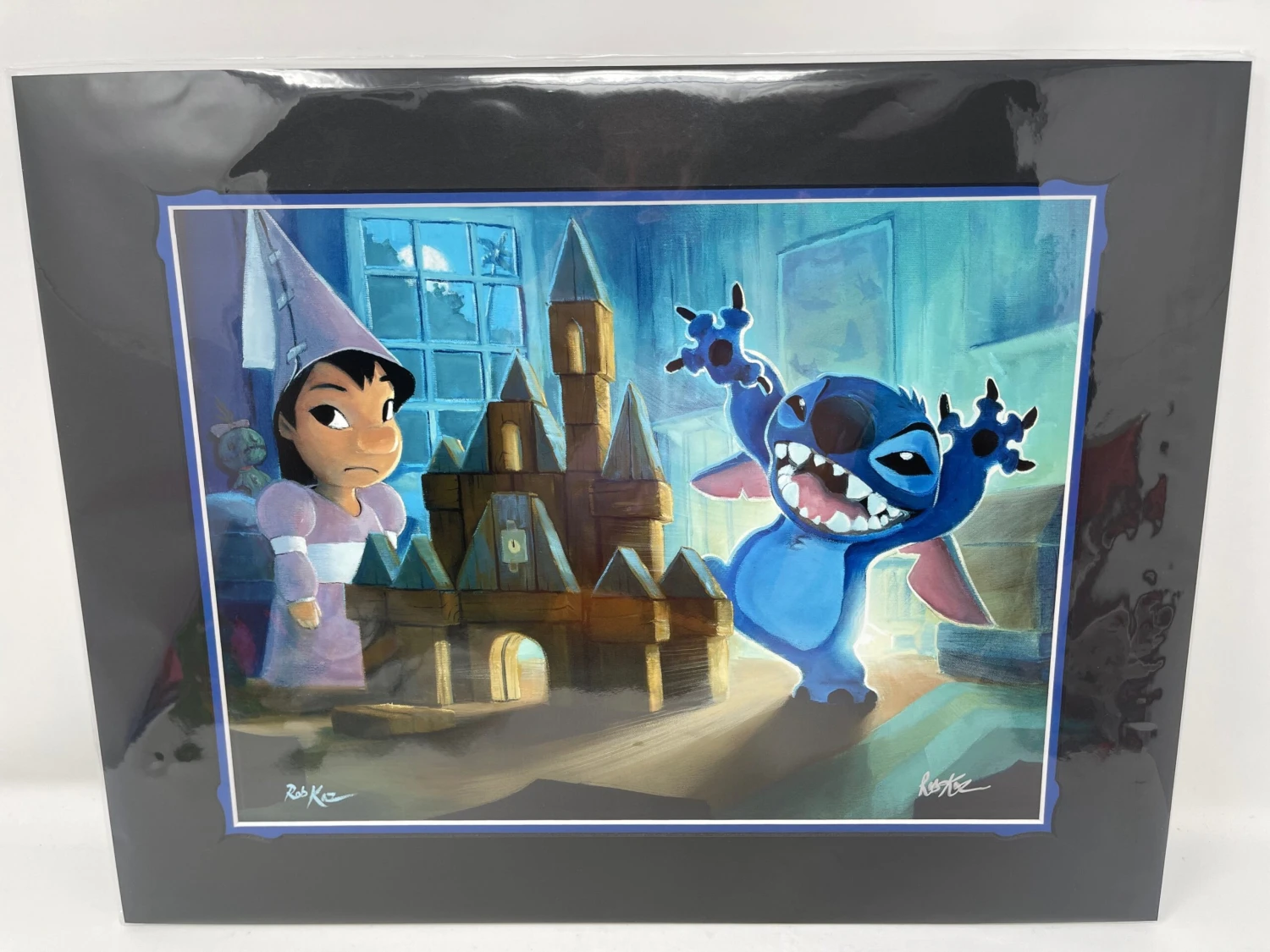 Disney “A Royal Pain” Lilo, Stitch, Castle 14x18” Matted Print SIGNED Rob Kaz 1 Disney “A Royal Pain” Lilo, Stitch, Castle 14x18” Matted Print SIGNED Rob Kaz