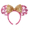 Disney Pink Sequin With White Polka Dots And Gold Bow Minnie Ear Headband