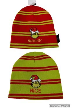 Universal Studio Dr. Seuss Grinch Naughty Nice Reversible Knit Hat