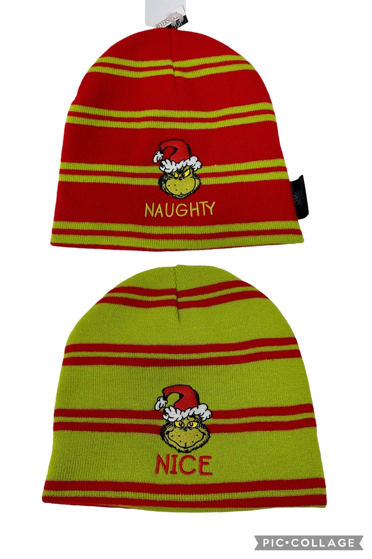 Universal Studio Dr. Seuss Grinch Naughty Nice Reversible Knit Hat 1 Universal Studio Dr. Seuss Grinch Naughty Nice Reversible Knit Hat